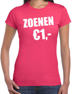 Bellatio Decorations Fun t-shirt - zoenen 1 euro - roze - dames - Feest outfit / kleding / shirt 2XL