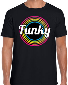 Bellatio Decorations Funky verkleed t-shirt zwart voor heren - 70s, 80s party verkleed outfit 2XL - Feestshirts