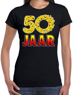 Bellatio Decorations Funny emoticon 50 jaar cadeau shirt zwart voor dames L