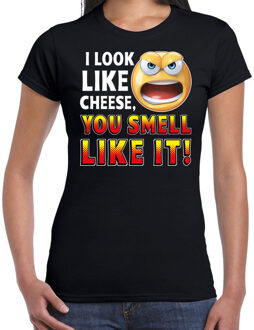 Bellatio Decorations Funny emoticon I look like cheese you smell like it cadeau shirt Zwart