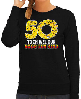 Bellatio Decorations Funny emoticon sweater 50 Wel oud voor een kind zwart dames 2XL