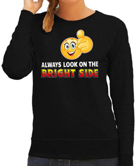 Bellatio Decorations Funny emoticon sweater Always look the bright side zwart dames 2XL