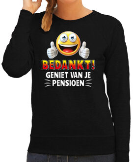Bellatio Decorations Funny emoticon sweater Bedankt geniet van je pensioen zwart dame