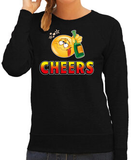 Bellatio Decorations Funny emoticon sweater Cheers zwart dames XS