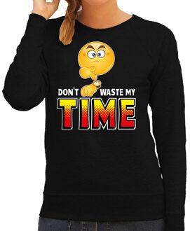 Bellatio Decorations Funny emoticon sweater Dont waste my time zwart dames XS