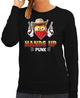 Bellatio Decorations Funny emoticon sweater Hands up punk zwart dames XS