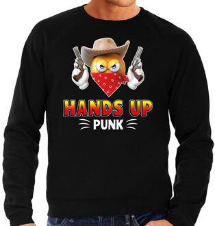 Bellatio Decorations Funny emoticon sweater Hands up punk zwart heren 2XL (56)