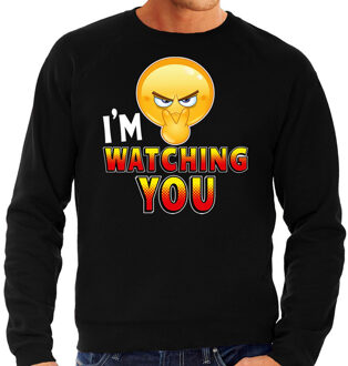 Bellatio Decorations Funny emoticon sweater Here comes trouble zwart heren 2XL (56)