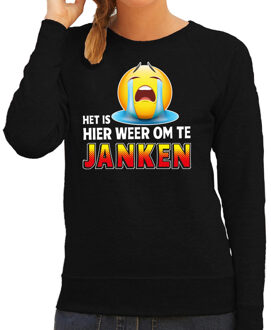 Bellatio Decorations Funny emoticon sweater Het is hier weer om te janken zwart dames XS