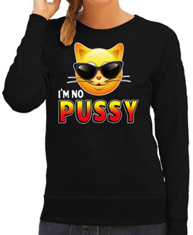 Bellatio Decorations Funny emoticon sweater I am no pussy zwart dames XS