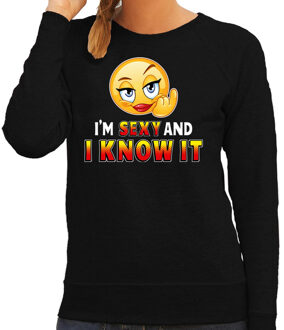 Bellatio Decorations Funny emoticon sweater I am sexy and i know it zwart dames 2XL