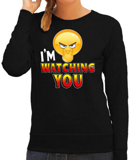 Bellatio Decorations Funny emoticon sweater I am watching you zwart dames 2XL