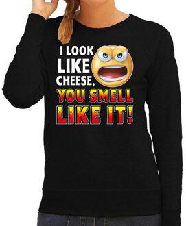 Bellatio Decorations Funny emoticon sweater I look like cheese you smell like it zwar 2XL