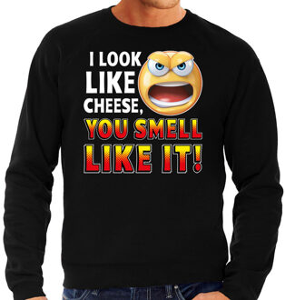 Bellatio Decorations Funny emoticon sweater I look like cheese you smell zwart heren 2XL (56)