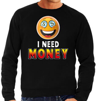 Bellatio Decorations Funny emoticon sweater I need Money zwart heren 2XL (56)