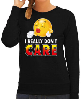 Bellatio Decorations Funny emoticon sweater I really dont care zwart dames 2XL