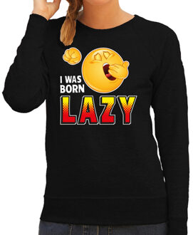 Bellatio Decorations Funny emoticon sweater I was born lazy zwart dames 2XL