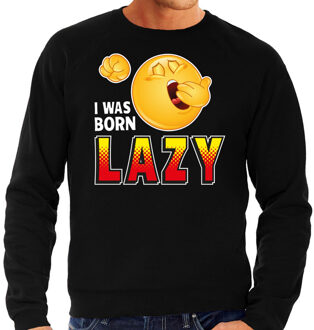 Bellatio Decorations Funny emoticon sweater I was born lazy zwart heren 2XL (56)