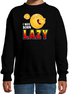 Bellatio Decorations Funny emoticon sweater I was born lazy zwart kids 12-13 jaar (152/164)