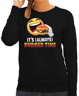 Bellatio Decorations Funny emoticon sweater It is always burger time zwart dames 2XL