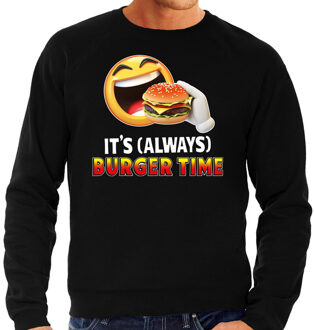 Bellatio Decorations Funny emoticon sweater Its always burger time zwart heren 2XL (56)