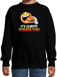 Bellatio Decorations Funny emoticon sweater Its always burger time zwart kids 5-6 jaar (110/116)