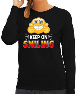 Bellatio Decorations Funny emoticon sweater Keep on smiling zwart dames 2XL