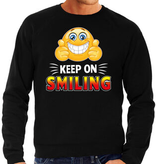 Bellatio Decorations Funny emoticon sweater Keep on smiling zwart heren 2XL (56)