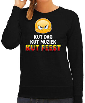 Bellatio Decorations Funny emoticon sweater Kut dag kut muziek kut feest zwart dames 2XL