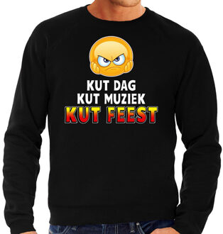 Bellatio Decorations Funny emoticon sweater Kut dag kut muziek kut feest zwart heren 2XL (56)