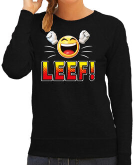 Bellatio Decorations Funny emoticon sweater LEEF zwart dames 2XL