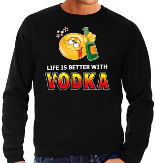 Bellatio Decorations Funny emoticon sweater Life is better with vodka zwart heren 2XL (56)