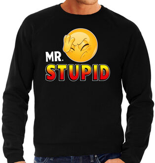 Bellatio Decorations Funny emoticon sweater Mr. Stupid zwart heren 2XL (56)