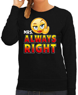 Bellatio Decorations Funny emoticon sweater Mrs. always right zwart dames XS