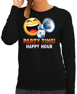 Bellatio Decorations Funny emoticon sweater Party time happy hour zwart dames XS