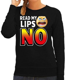 Bellatio Decorations Funny emoticon sweater read my lips NO zwart voor dames 2XL