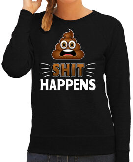 Bellatio Decorations Funny emoticon sweater Shit happens zwart dames XS