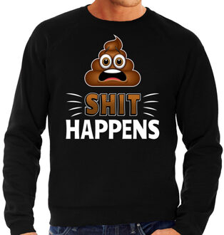 Bellatio Decorations Funny emoticon sweater Shit happens zwart heren 2XL (56)