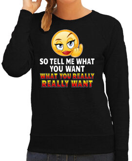 Bellatio Decorations Funny emoticon sweater So tell me what you want zwart dames 2XL