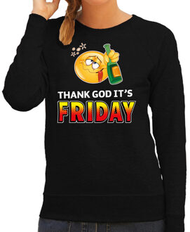 Bellatio Decorations Funny emoticon sweater Thank God its friday zwart dames 2XL