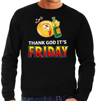 Bellatio Decorations Funny emoticon sweater Thank God its friday zwart heren 2XL (56)