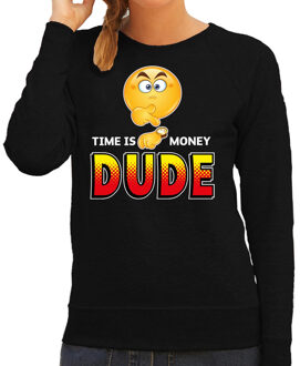 Bellatio Decorations Funny emoticon sweater Time is money DUDE zwart dames 2XL