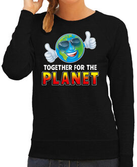 Bellatio Decorations Funny emoticon sweater Together for the planet zwart dames L