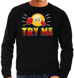Bellatio Decorations Funny emoticon sweater Try me zwart heren 2XL (56)