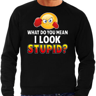 Bellatio Decorations Funny emoticon sweater What do you mean stupid zwart heren