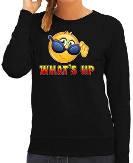 Bellatio Decorations Funny emoticon sweater Whats up zwart dames XS