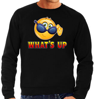 Bellatio Decorations Funny emoticon sweater Whats up zwart heren 2XL (56)