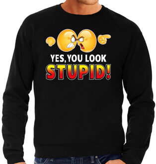 Bellatio Decorations Funny emoticon sweater Yes you look stupid zwart heren 2XL (56)