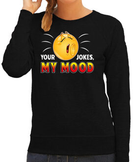 Bellatio Decorations Funny emoticon sweater Your jokes my mood zwart dames XS