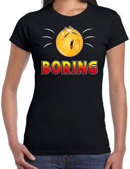 Bellatio Decorations Funny emoticon t-shirt boring zwart dames XS